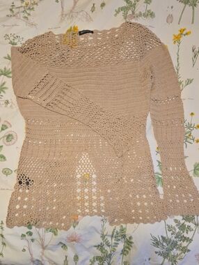 Y2K Vintage Anne. X Beige Crochet Knit Women's Top Like New